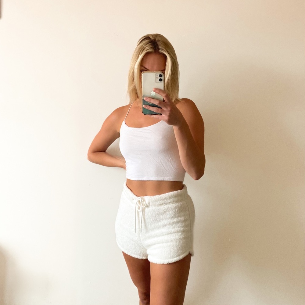white sherpa shorts